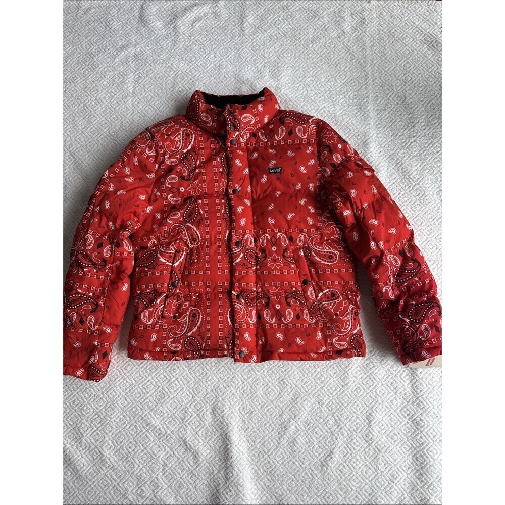 Men's Levi's Red Paisley Bandana Puffer Jacket Coat Adult L New with Tags